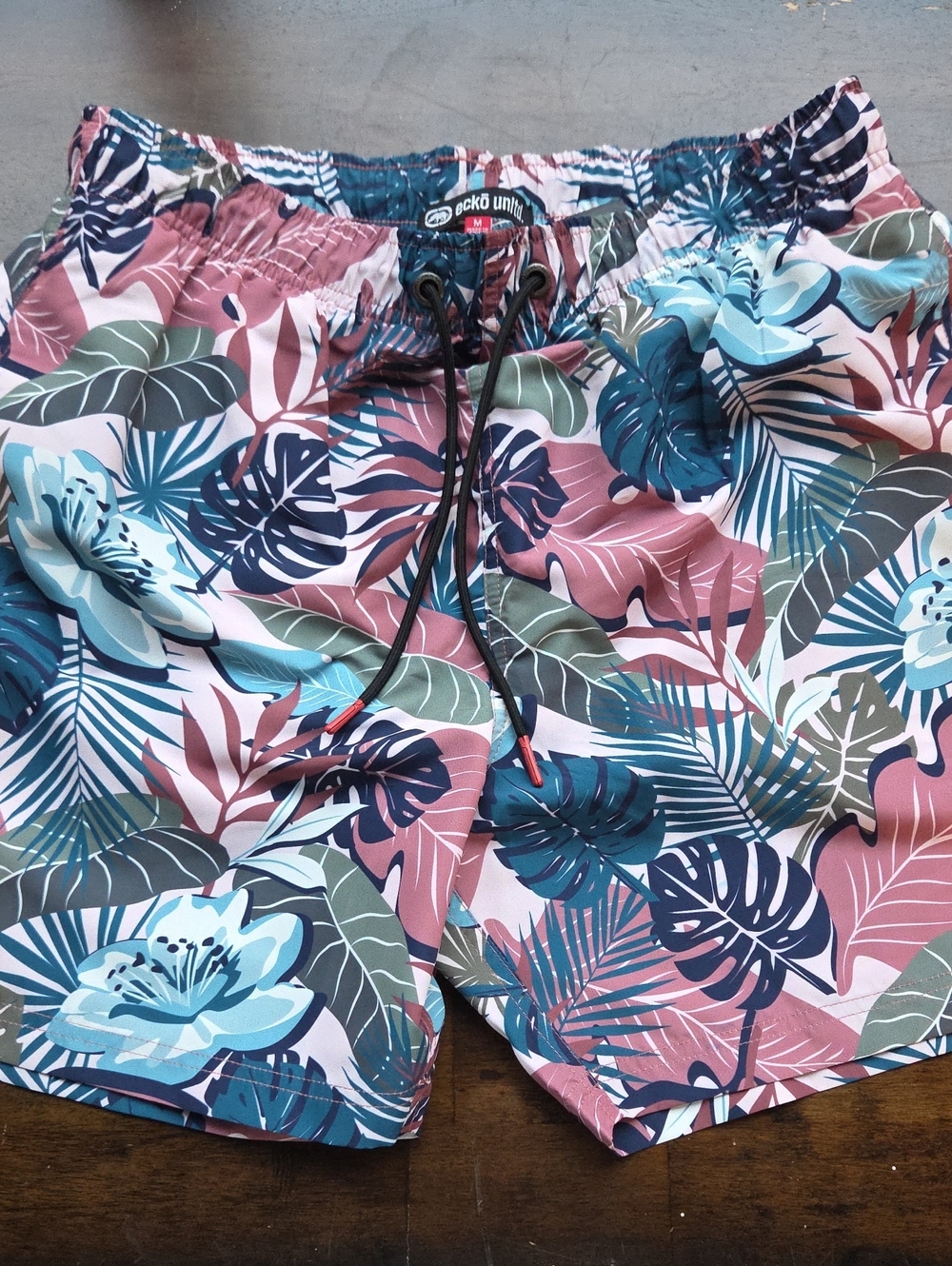 Ecko Unlimited Tropical Floral Bermuda Bathing Suit Shorts in Mauve Teal Navy